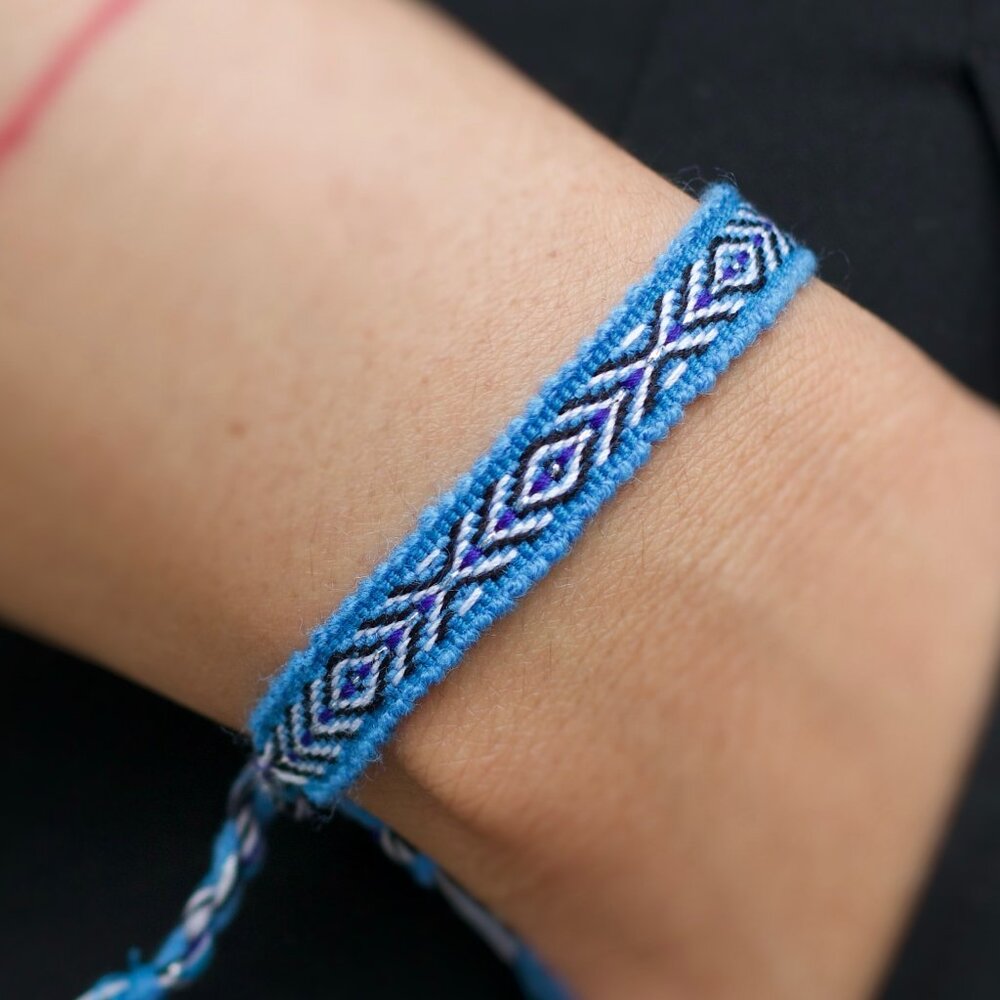 Cornflower Blue Boho Woven Bracelet, Slim Bracelet, Granola Girl - Picture 2 of 2